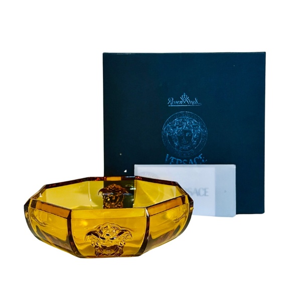 Versace x Rosenthal Amber Crystal Small Bowl Dessert Tray with Medusa Heads - Picture 1 of 16